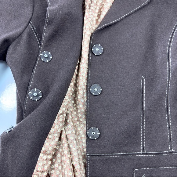 Chocolate Brown Wool Blazer Jacket M Floral Lining Power Dress Margaret O’Leary - Picture 10 of 14